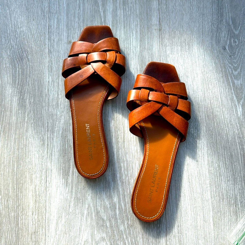 🫶 Saint Laurent tribute woven leather slides/sandals 🫶